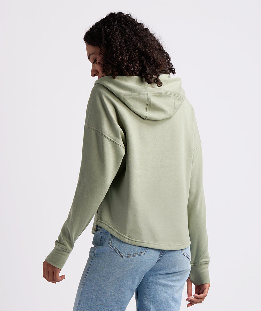 Sage scallop hem hoodie, back view
