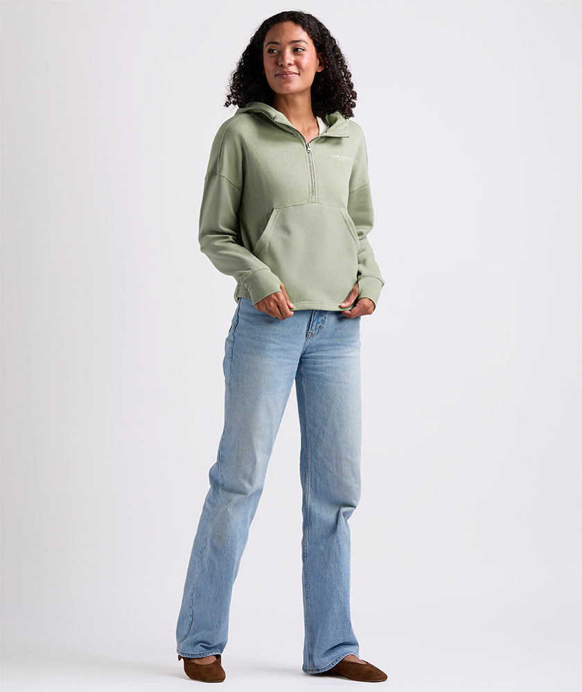 Sage scallop hem hoodie, full body
