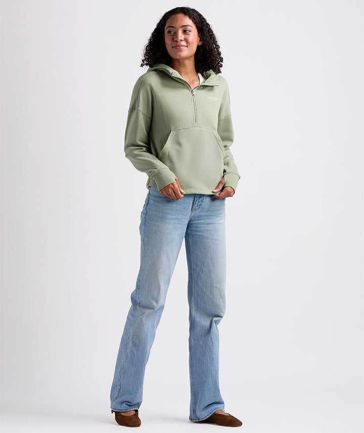 Sage scallop hem hoodie, full body
